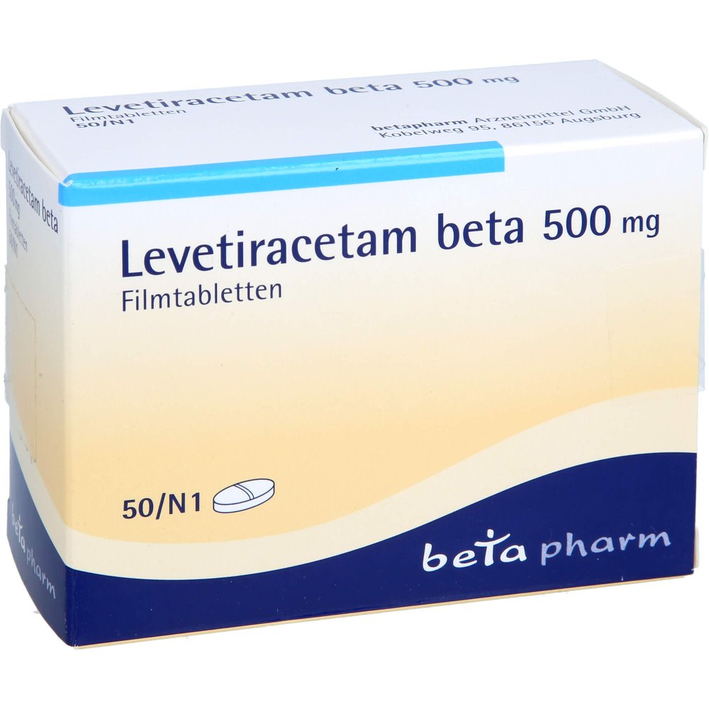 Das Produktfoto zeigt Levetiracetam Beta 500 Mg Filmtabletten (50 stk) PZN 08841070