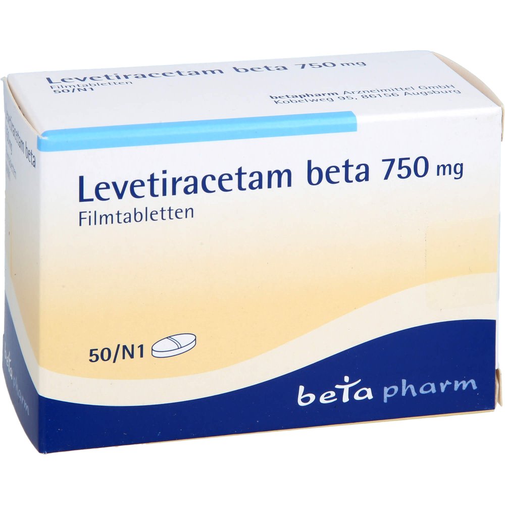 Das Produktfoto zeigt Levetiracetam Beta 750 Mg Filmtabletten (50 stk) PZN 08841101