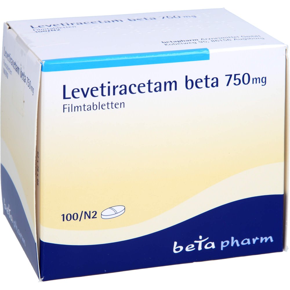 Das Produktfoto zeigt Levetiracetam Beta 750 Mg Filmtabletten (100 stk) PZN 08841118
