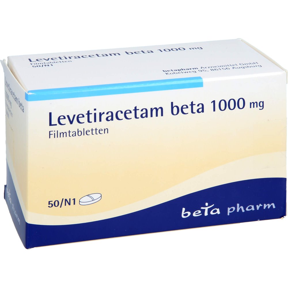 Das Produktfoto zeigt Levetiracetam Beta 1000 Mg Filmtabletten (50 stk) PZN 08841130