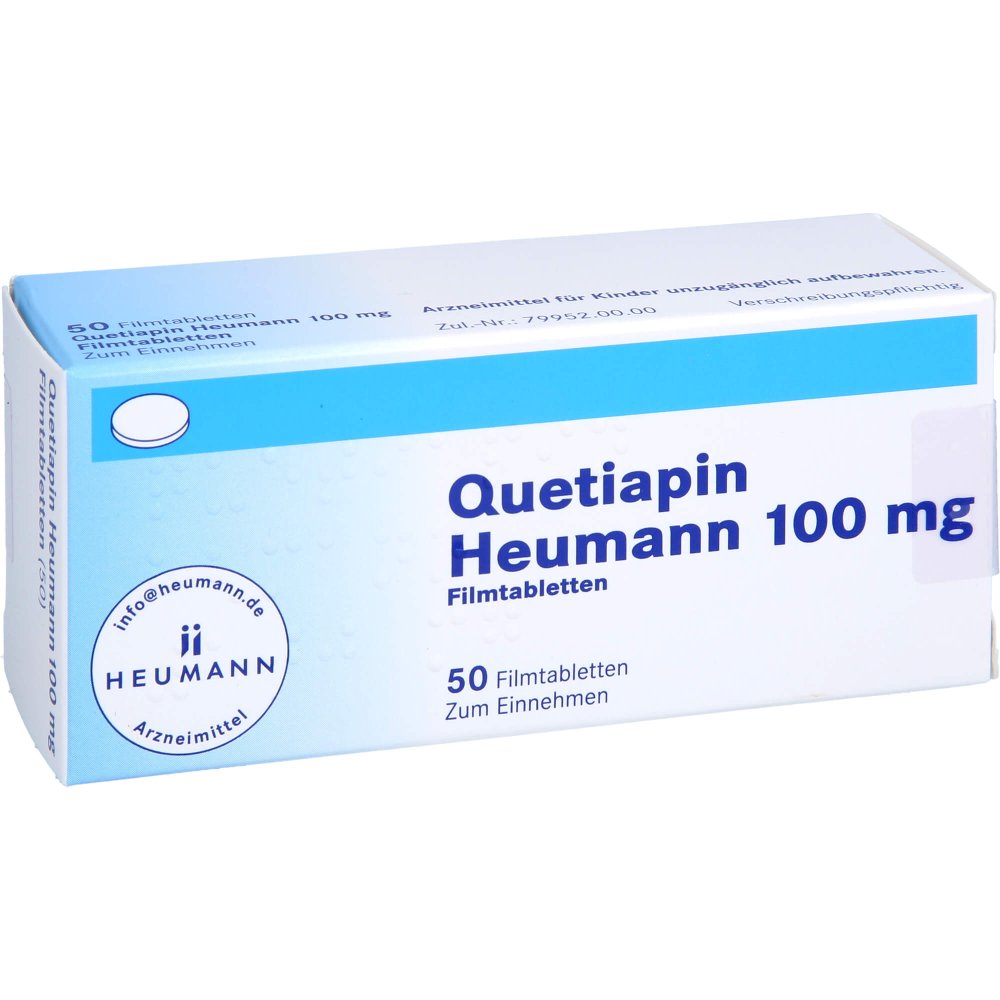 Das Produktfoto zeigt Quetiapin Heumann 100 Mg Filmtabletten (50 stk) PZN 08850689