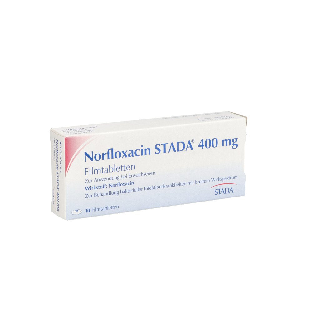 Das Produktfoto zeigt Norfloxacin Stada 400 Mg Filmtabletten (10 stk) PZN 08865047