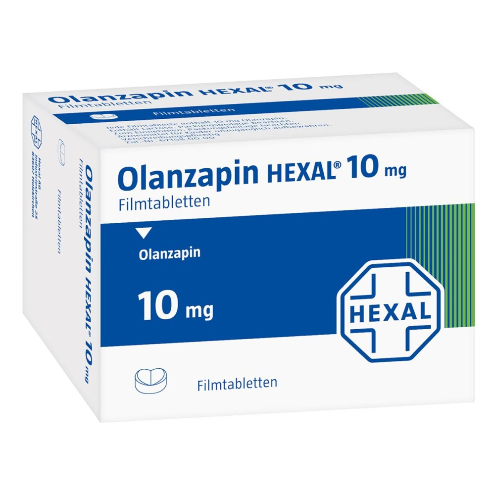 Das Produktfoto zeigt Olanzapin Hexal 10 Mg Filmtabletten (70 stk) PZN 08877435
