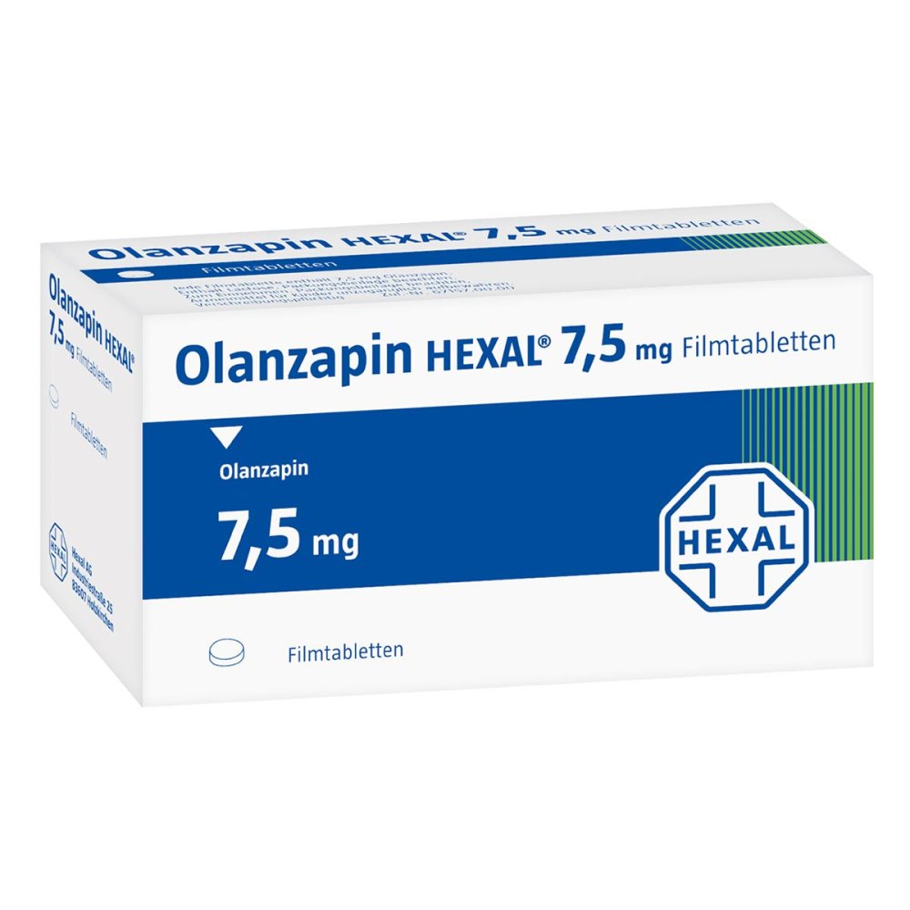 Das Produktfoto zeigt Olanzapin Hexal 7,5 Mg Filmtabletten (70 stk) PZN 08877458
