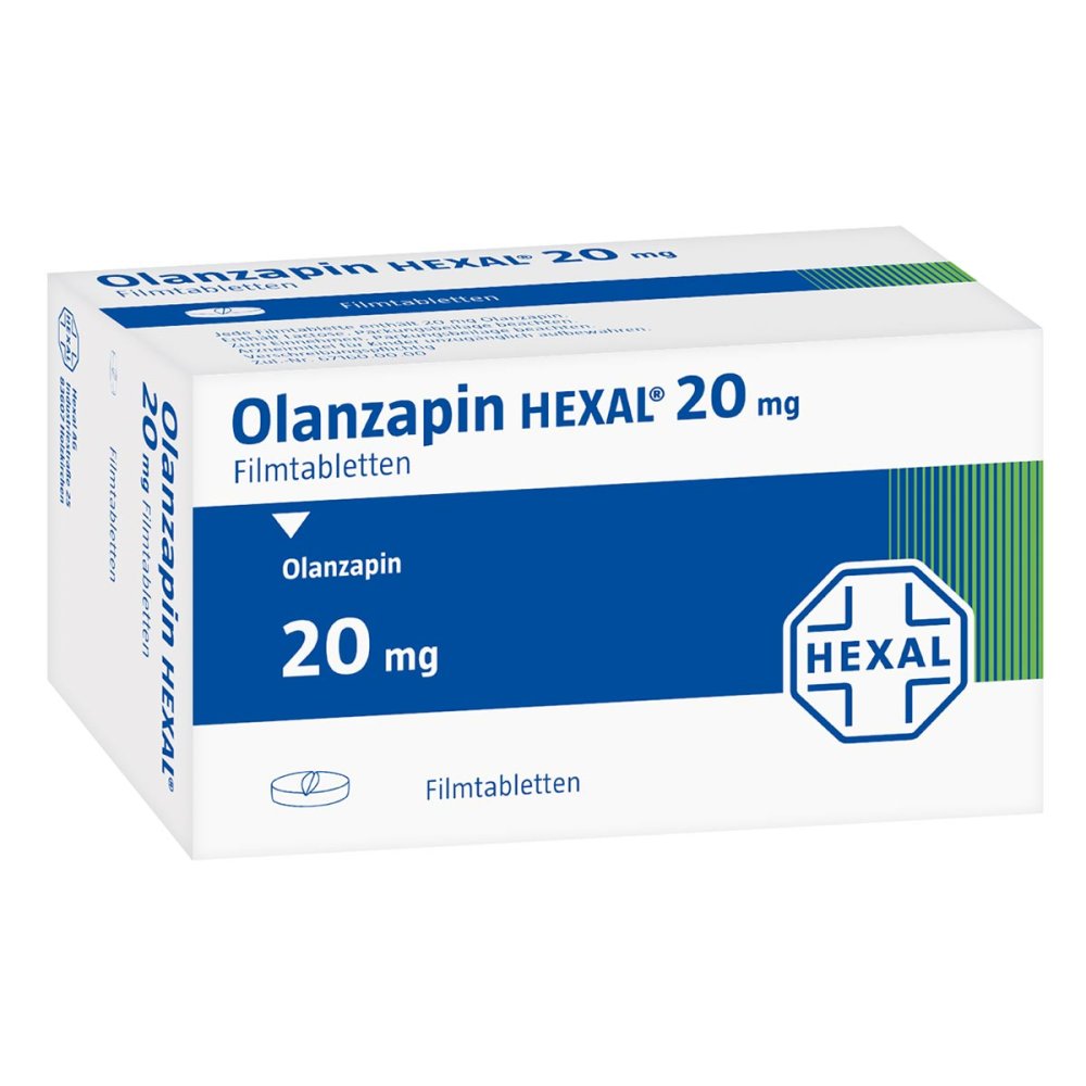 Das Produktfoto zeigt Olanzapin Hexal 20 Mg Filmtabletten (70 stk) PZN 08877493