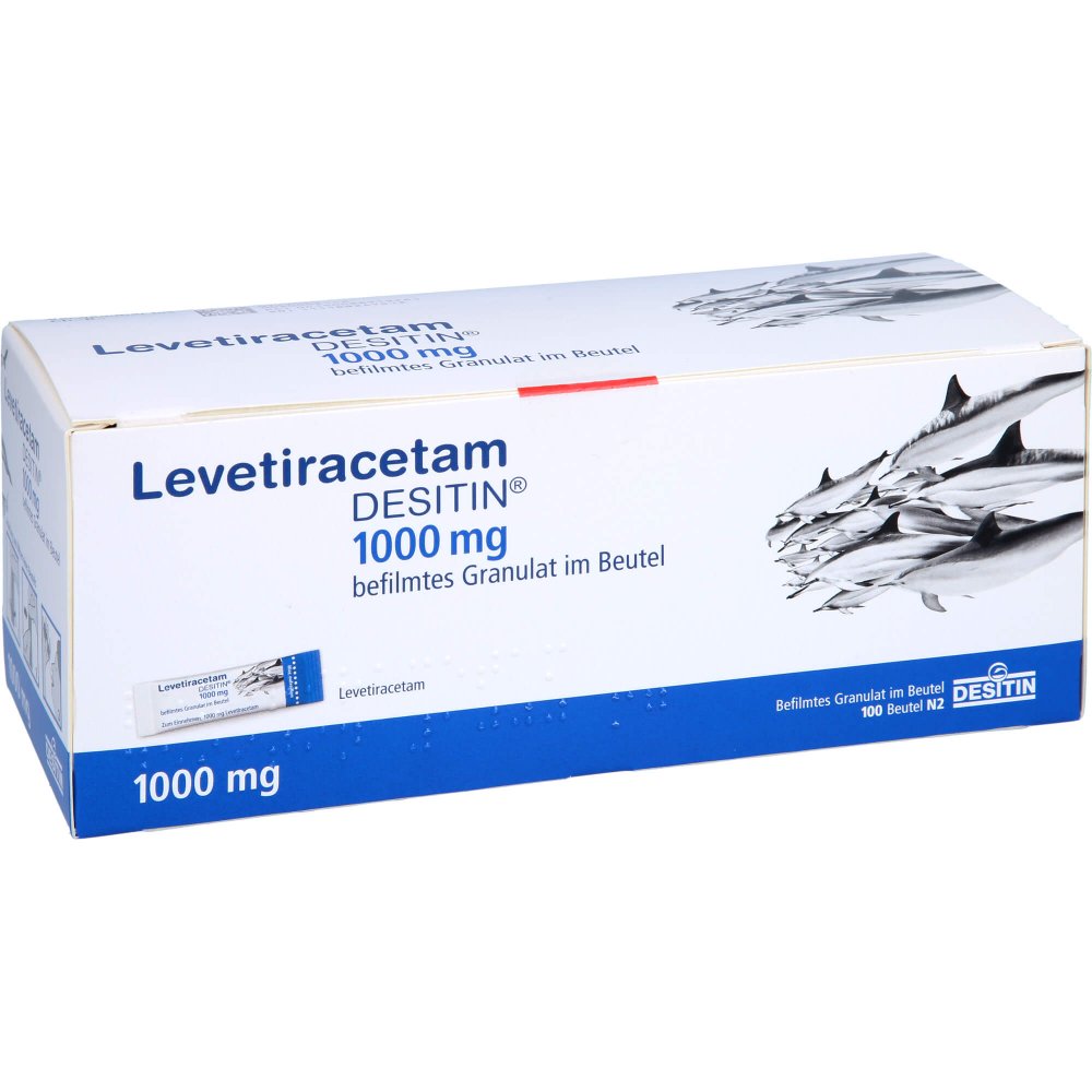 Das Produktfoto zeigt Levetiracetam Desitin 1000 Mg Granulat (100 stk) PZN 08891926