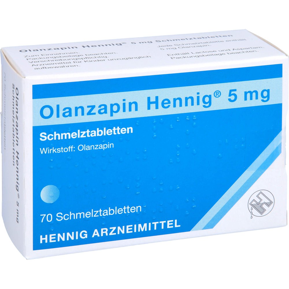 Das Produktfoto zeigt Olanzapin Hennig 5 Mg Schmelztabletten (70 stk) PZN 08914076