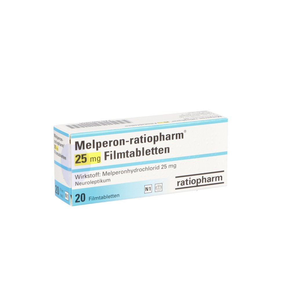 Das Produktfoto zeigt Melperon-Ratiopharm 25 Mg Filmtabletten (20 stk) PZN 08916690