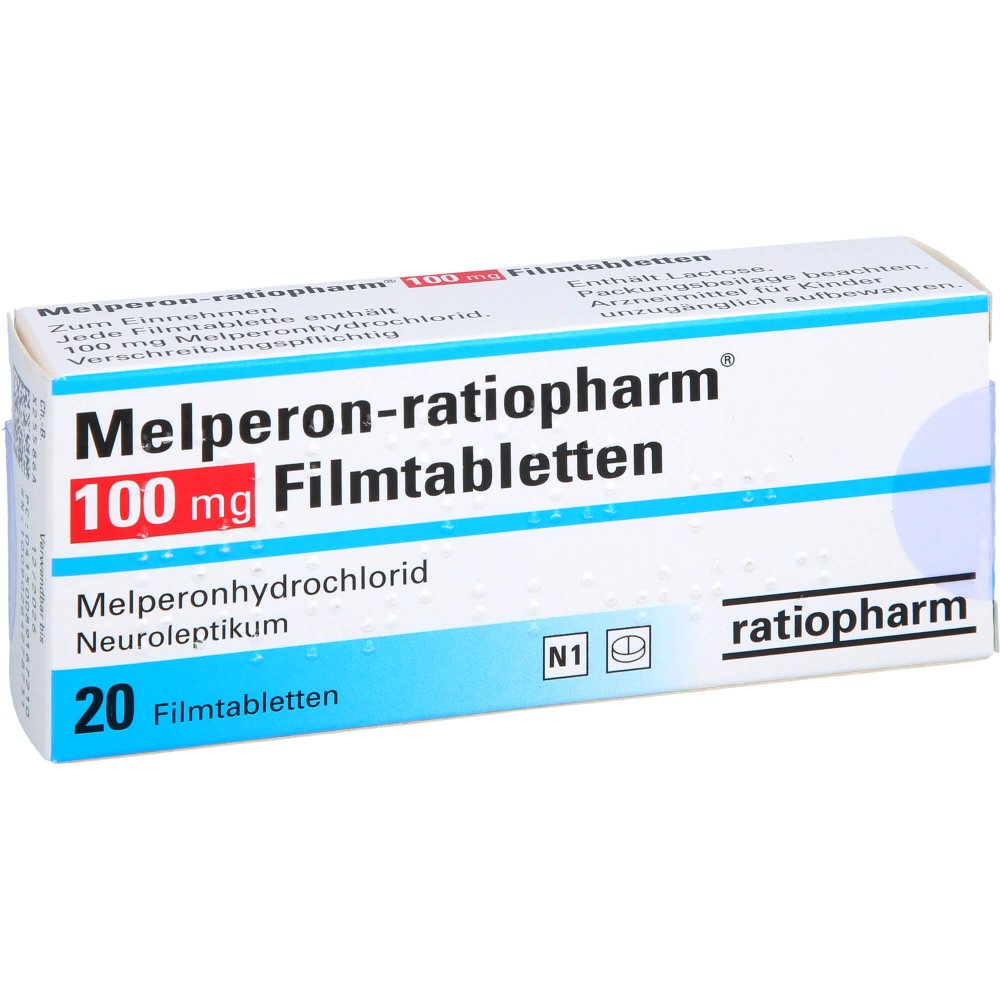 Das Produktfoto zeigt Melperon-Ratiopharm 100 Mg Filmtabletten (20 stk) PZN 08916721