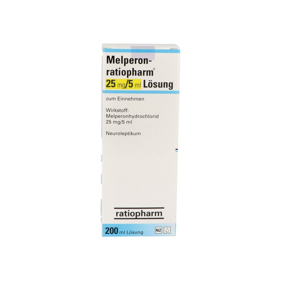 Das Produktfoto zeigt Melperon-Ratiopharm 25 Mg/5 Ml Lösung (200 ml) PZN 08916750
