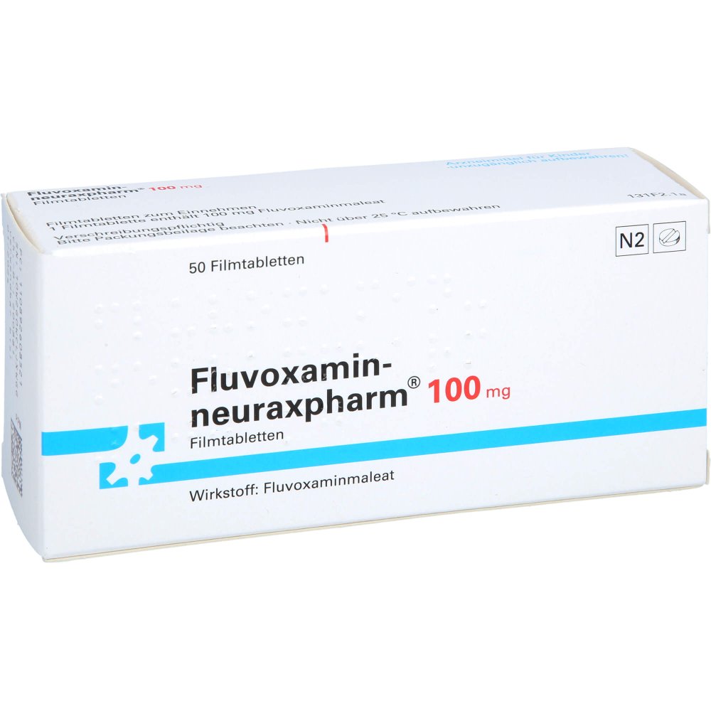 Das Produktfoto zeigt Fluvoxamin-Neuraxpharm 100 Mg Filmtabletten (50 stk) PZN 08926085