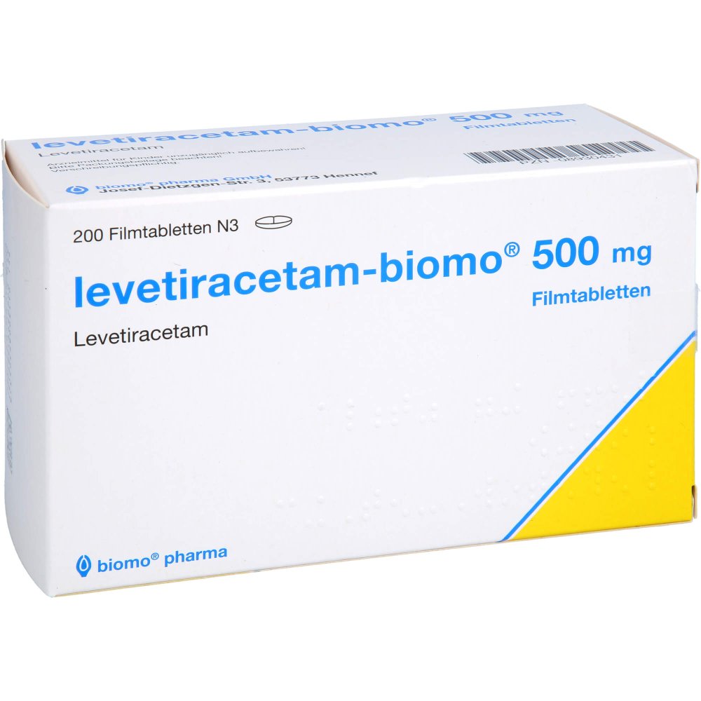 Das Produktfoto zeigt Levetiracetam-Biomo 500 Mg Filmtabletten (200 stk) PZN 08930431