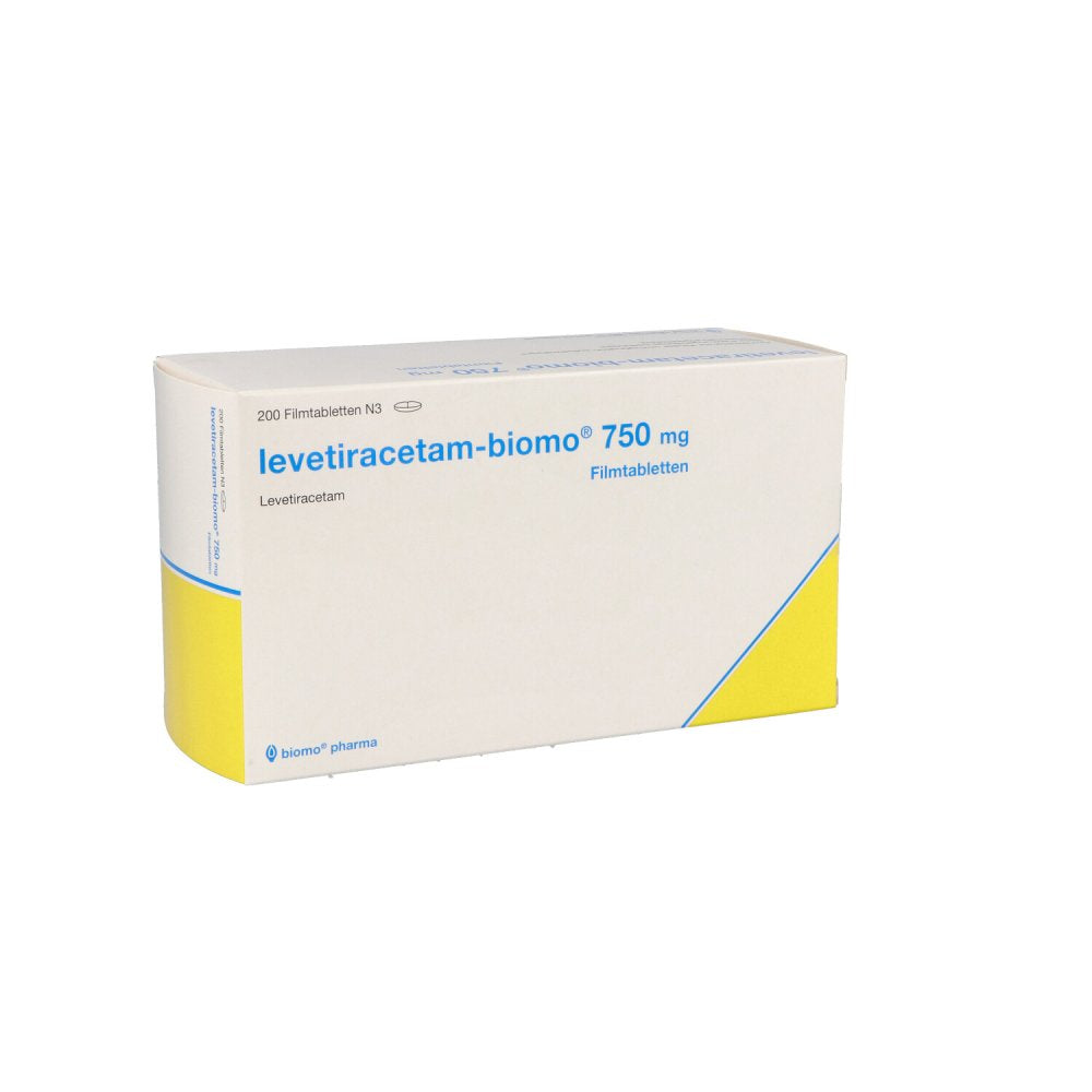 Das Produktfoto zeigt Levetiracetam-Biomo 750 Mg Filmtabletten (200 stk) PZN 08930595