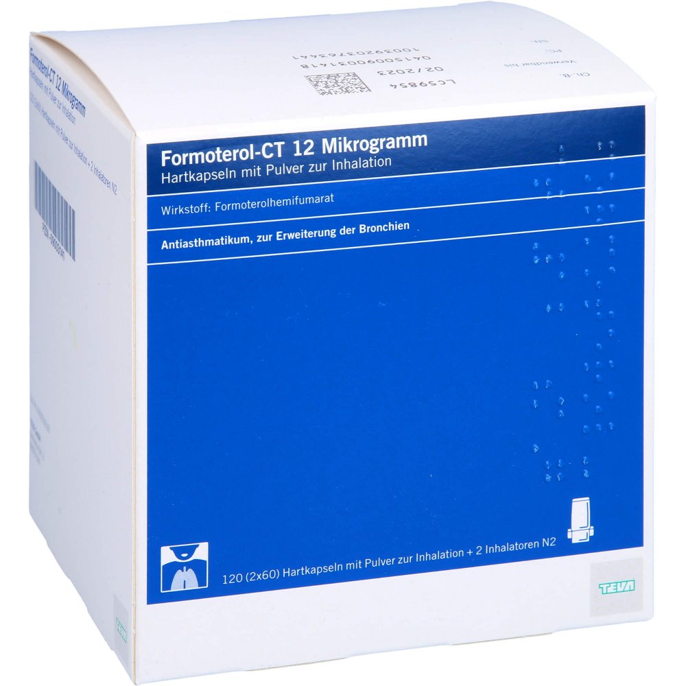 Das Produktfoto zeigt Formoterol-Ct 12 Mikrogramm Hartkps.M.Plv.Z.Inhal. (120 stk) PZN 09003141