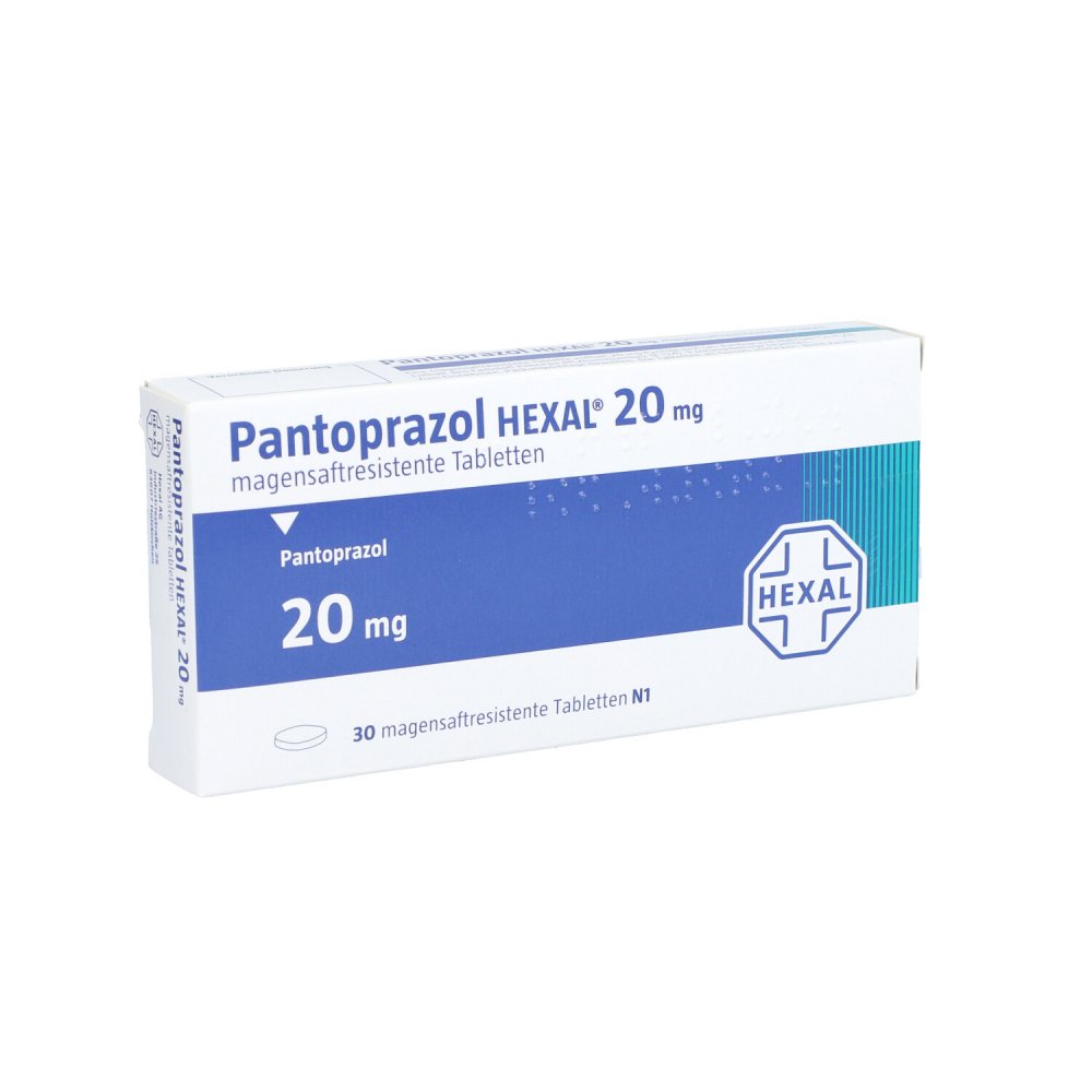 Das Produktfoto zeigt Pantoprazol Hexal 20 Mg Magensaftres.Tabletten (30 stk) PZN 09006493