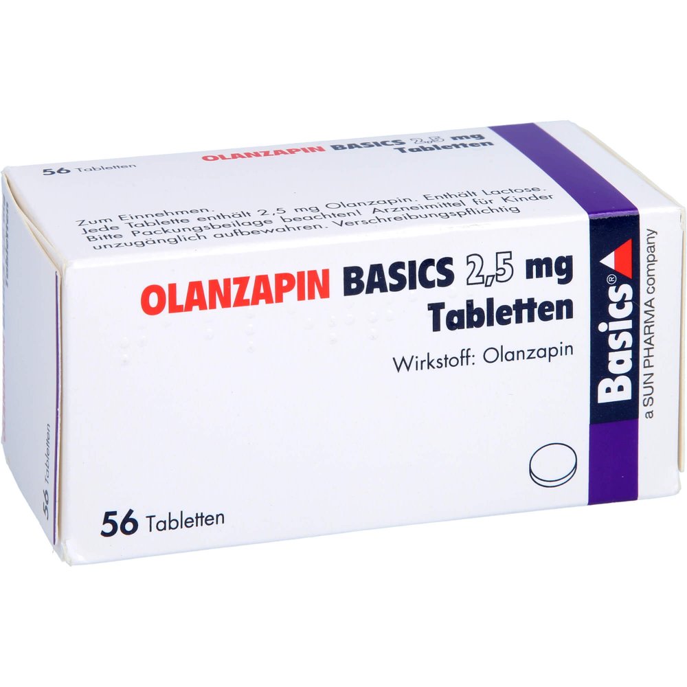 Das Produktfoto zeigt Olanzapin Basics 2,5 Mg Tabletten (56 stk) PZN 09060073