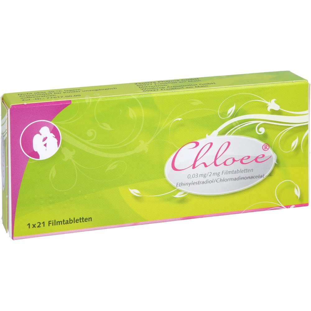 Das Produktfoto zeigt Chloee 0,03 Mg/2 Mg Filmtabletten (21 stk) PZN 09063893