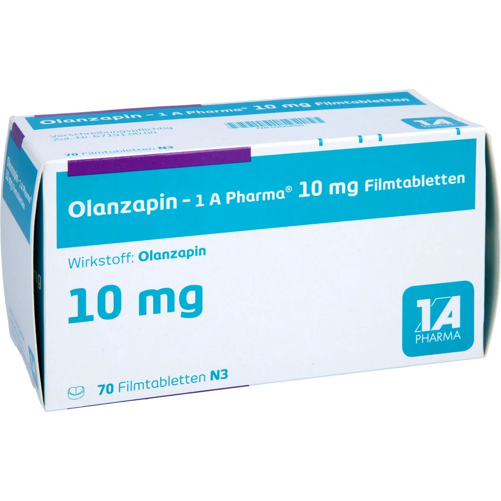 Das Produktfoto zeigt Olanzapin-1a Pharma 10 Mg Filmtabletten (70 stk) PZN 09064160