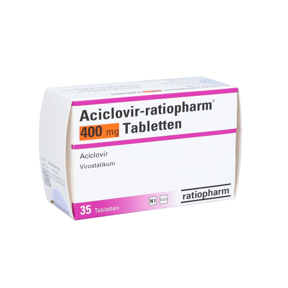 Das Produktfoto zeigt Aciclovir-Ratiopharm 400 Mg Tabletten (35 stk) PZN 09091323