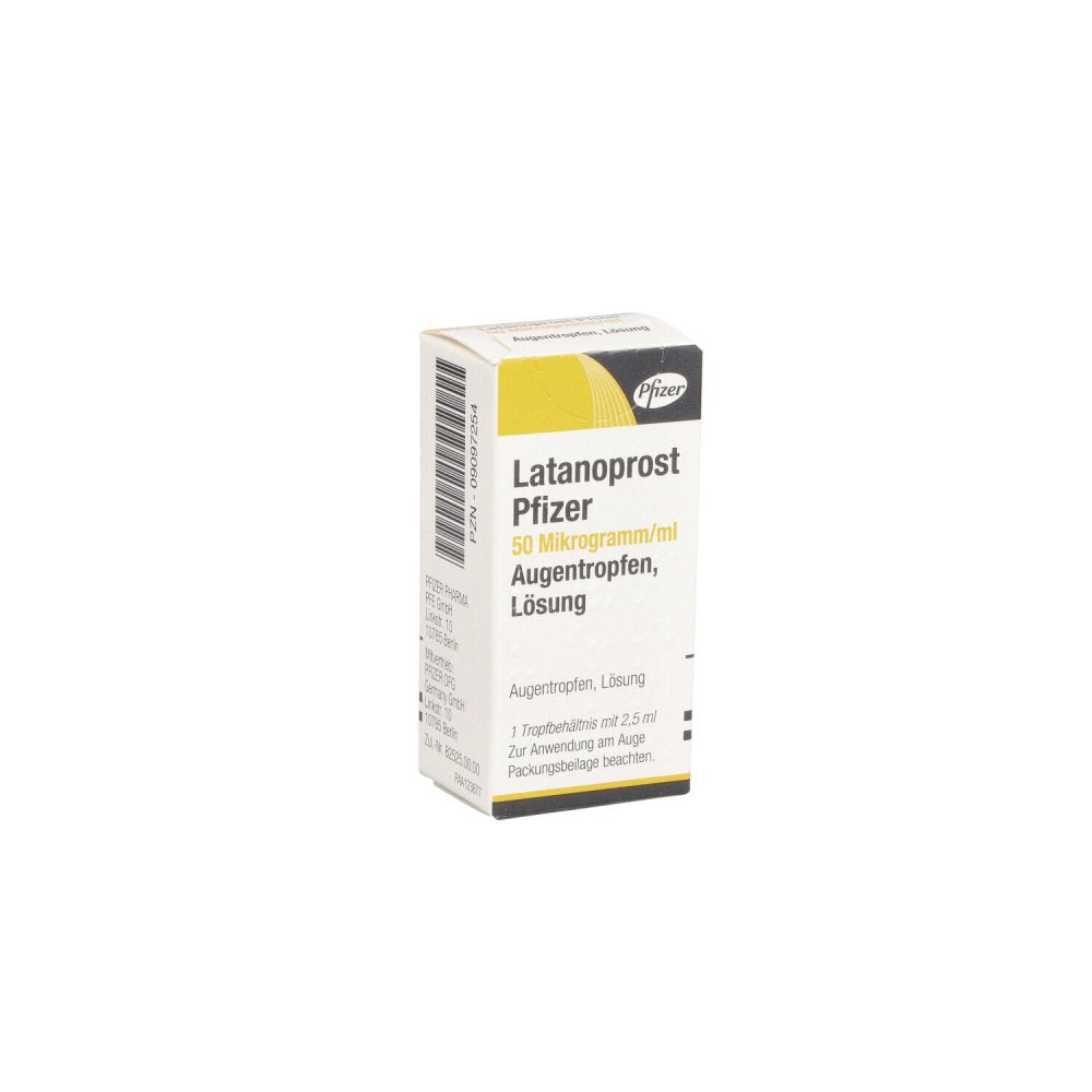 Das Produktfoto zeigt Latanoprost Pfizer 50 Mikrogramm/Ml Augentropfen (2.5 ml) PZN 09097254