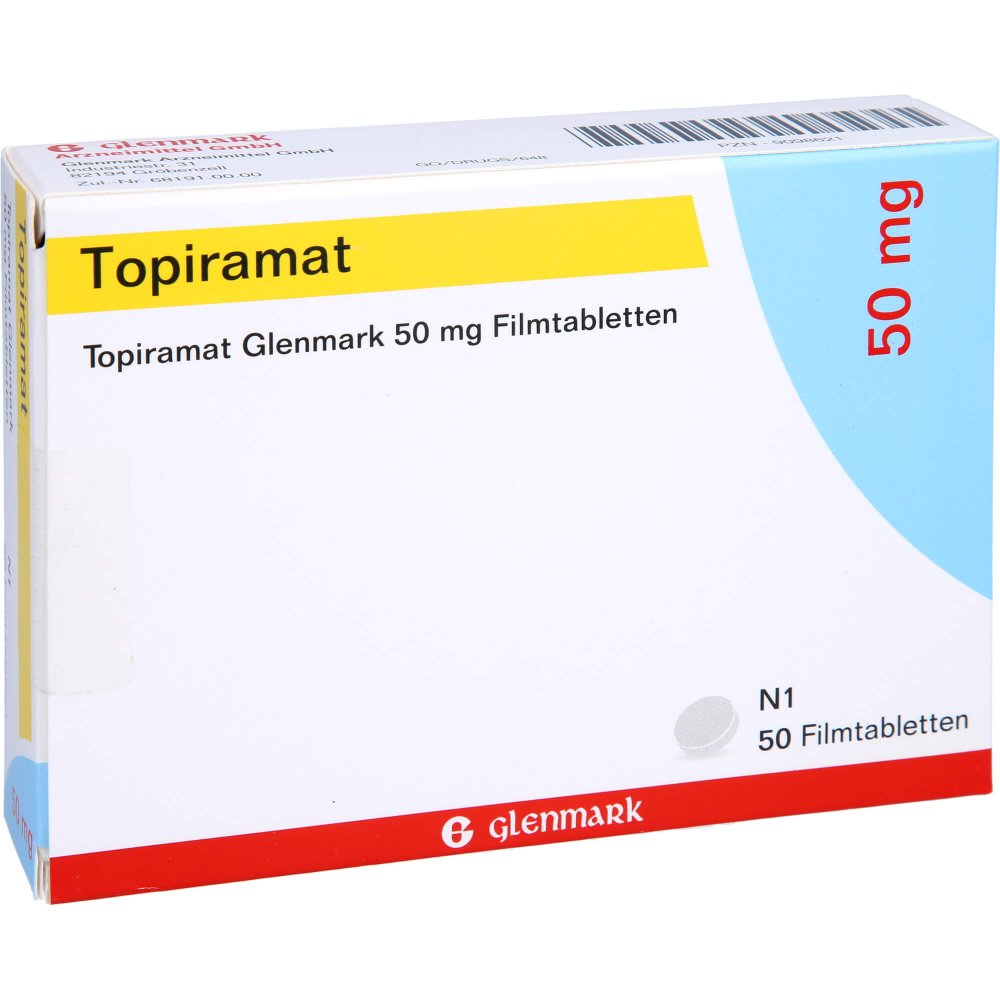 Das Produktfoto zeigt Topiramat Glenmark 50 Mg Filmtabletten (50 stk) PZN 09098621