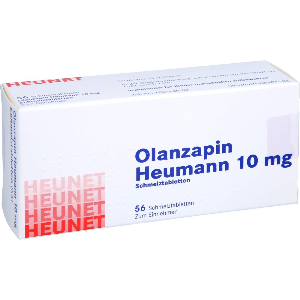 Das Produktfoto zeigt Olanzapin Heumann 10 Mg Schmelztabletten Heunet (56 stk) PZN 09100140