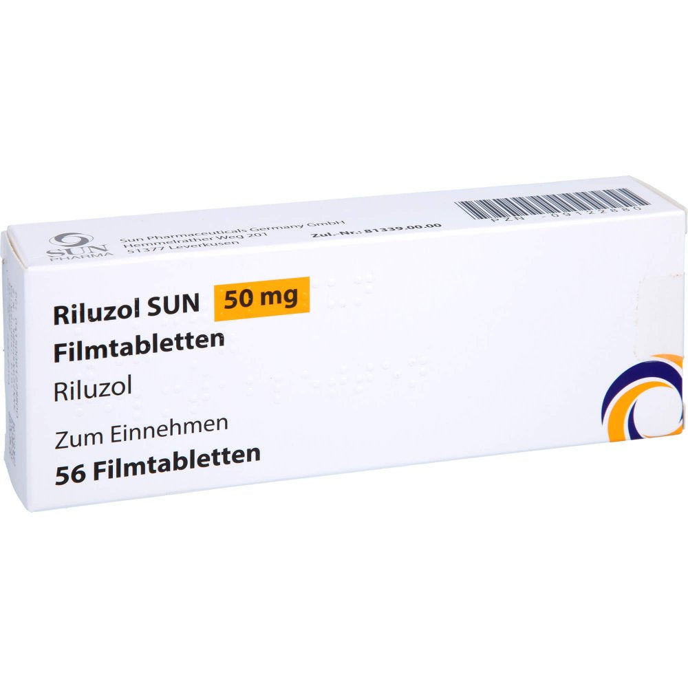 Das Produktfoto zeigt Riluzol Sun 50 Mg Filmtabletten (56 stk) PZN 09122880