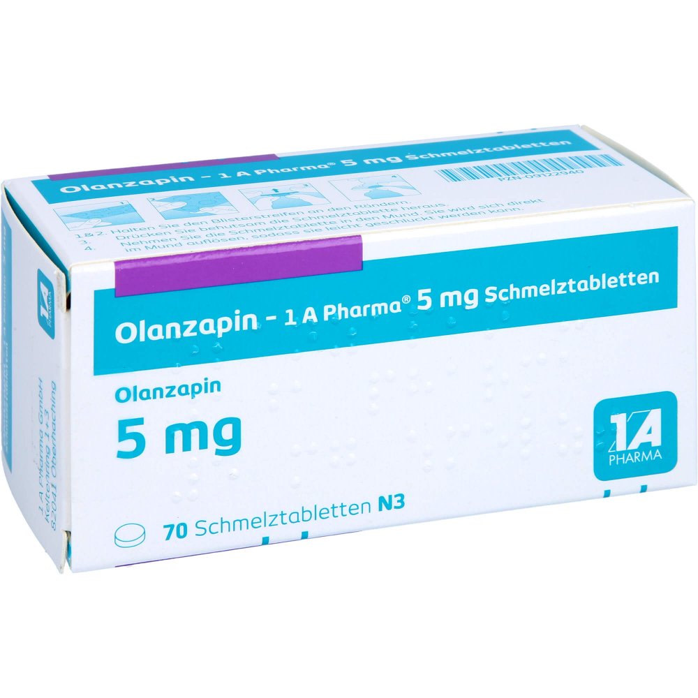 Das Produktfoto zeigt Olanzapin-1a Pharma 5 Mg Schmelztabletten (70 stk) PZN 09122940