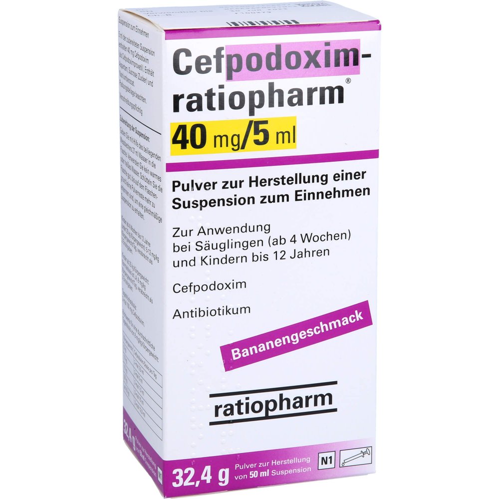 Das Produktfoto zeigt Cefpodoxim-Ratiopharm 40 Mg/5 Ml Ts Plv.Sus.-Hst. (50 ml) PZN 09124689