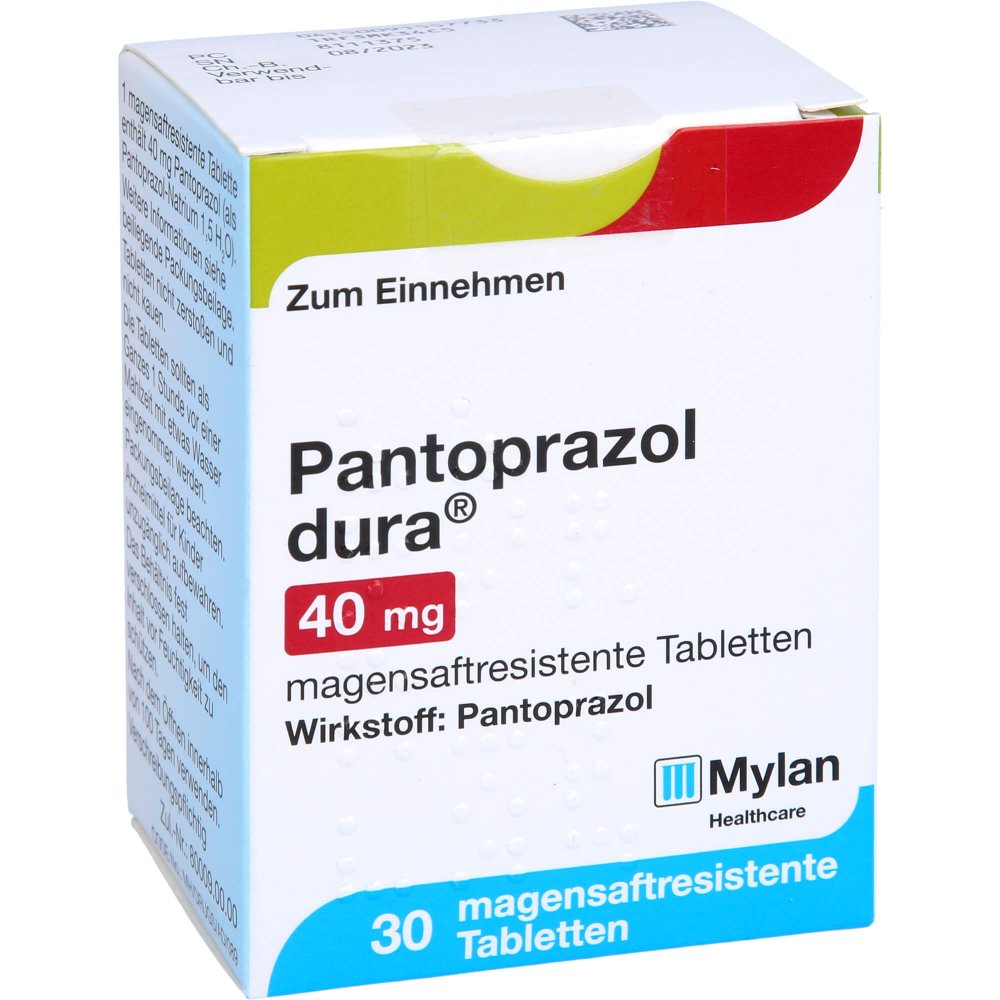 Das Produktfoto zeigt Pantoprazol Dura 40 Mg Magensaftres.Tabletten (30 stk) PZN 09155773