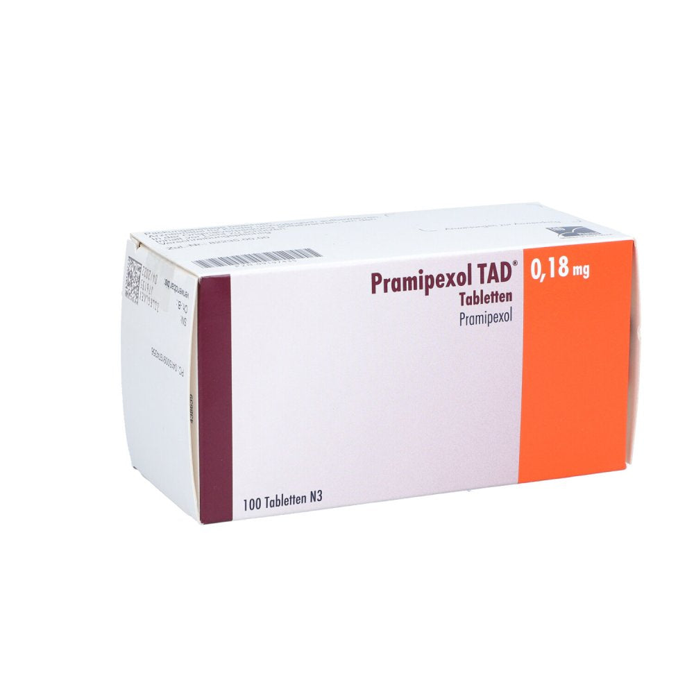 Das Produktfoto zeigt Pramipexol Tad 0,18 Mg Tabletten (100 stk) PZN 09197435