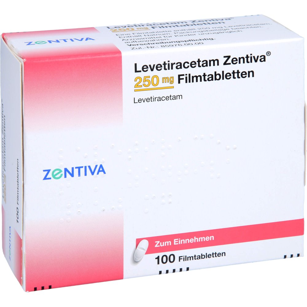 Das Produktfoto zeigt Levetiracetam Zentiva 250 Mg Filmtabletten (100 stk) PZN 09199204