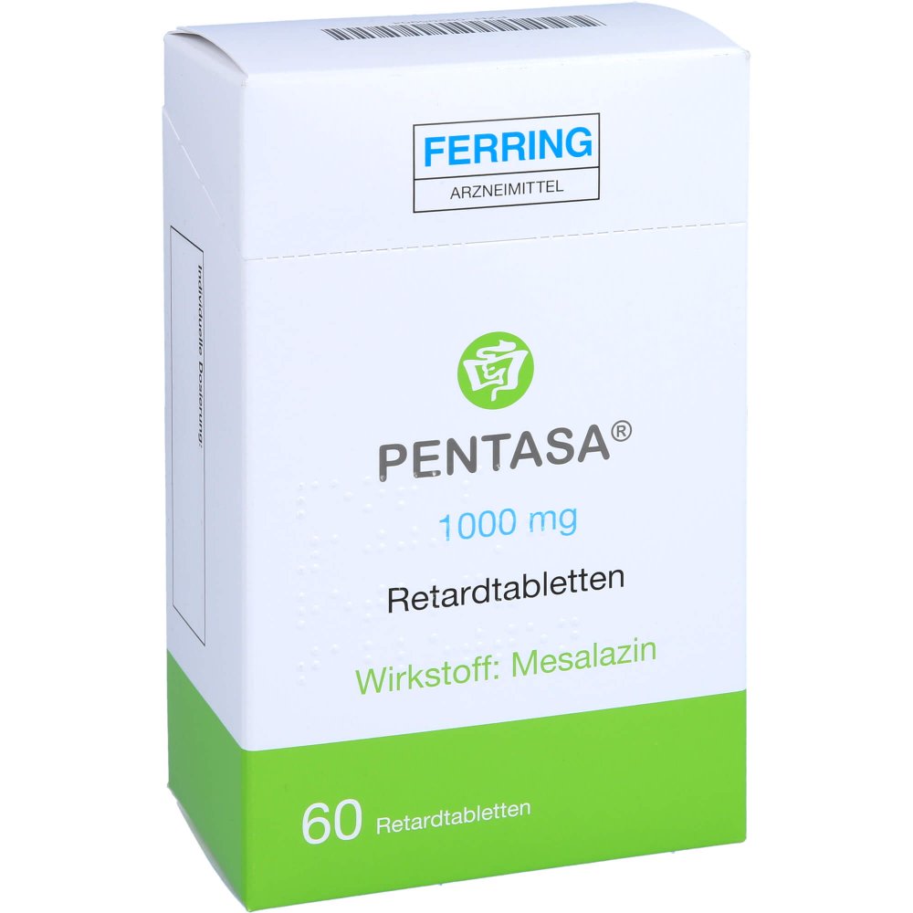 Das Produktfoto zeigt Pentasa 1.000 Mg Retardtabletten (60 stk) PZN 09205904