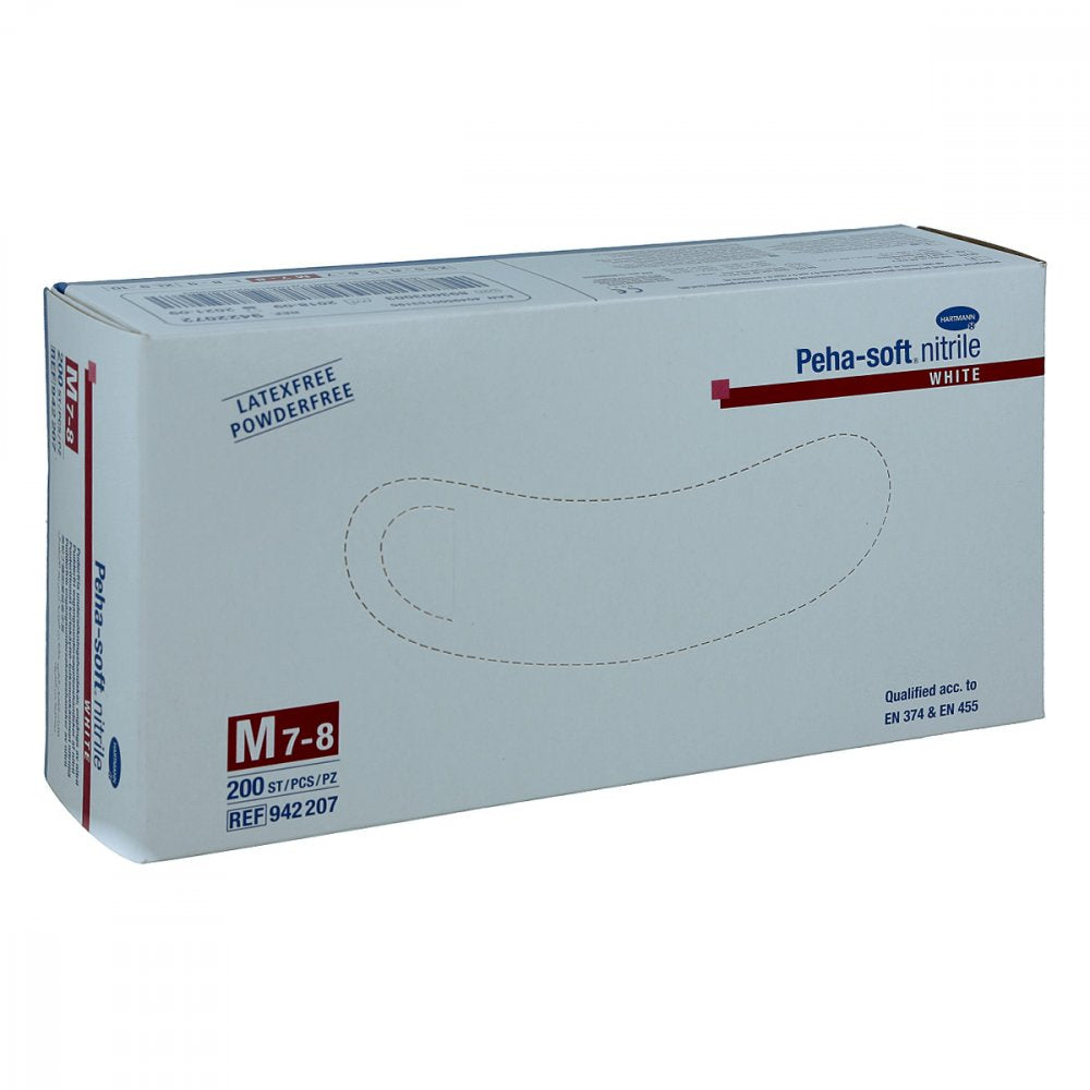 Das Produktfoto zeigt Peha-Soft Nitrile White Unt.Hands.Unsteril Pf M (200 stk) PZN 09213737