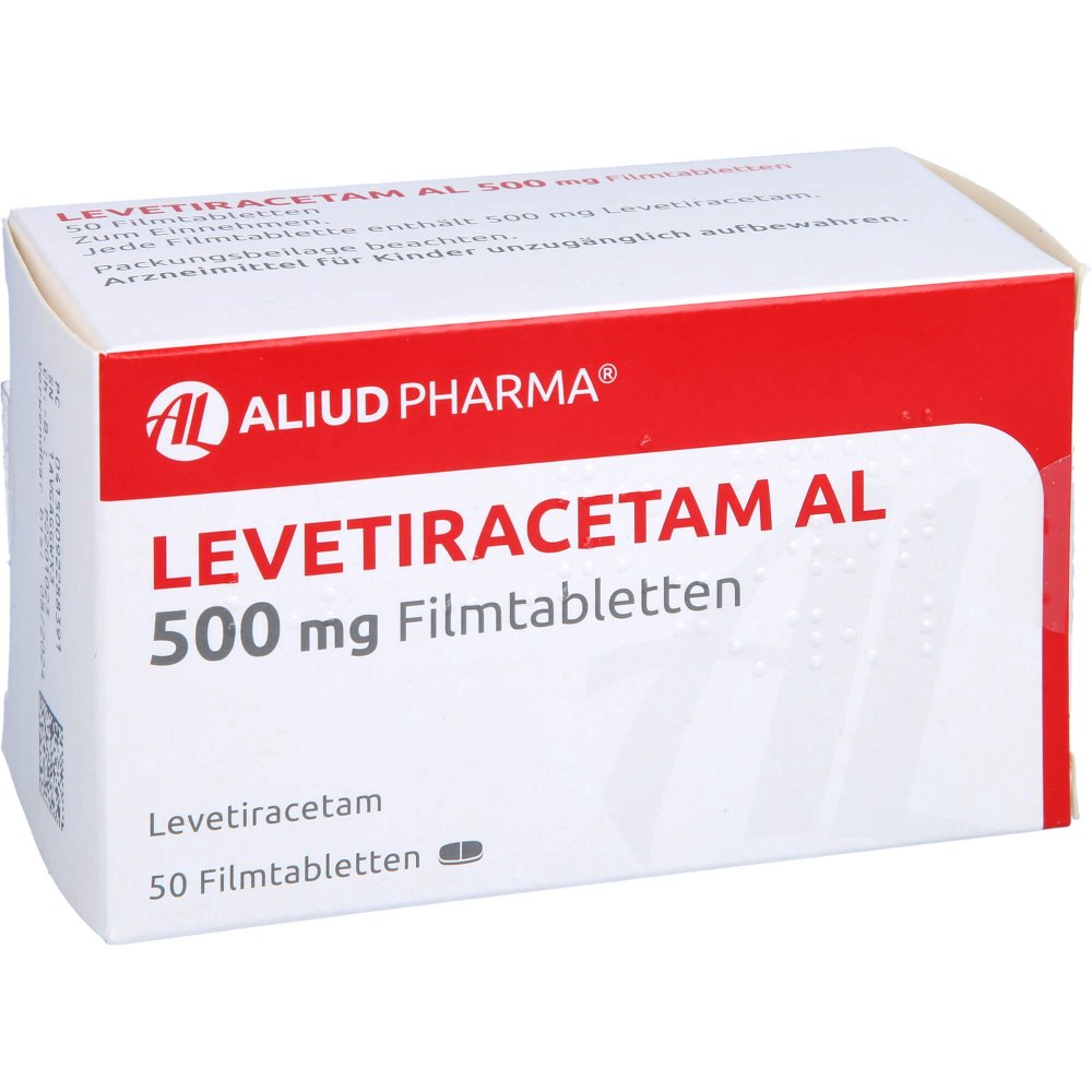 Das Produktfoto zeigt Levetiracetam Al 500 Mg Filmtabletten (50 stk) PZN 09228839
