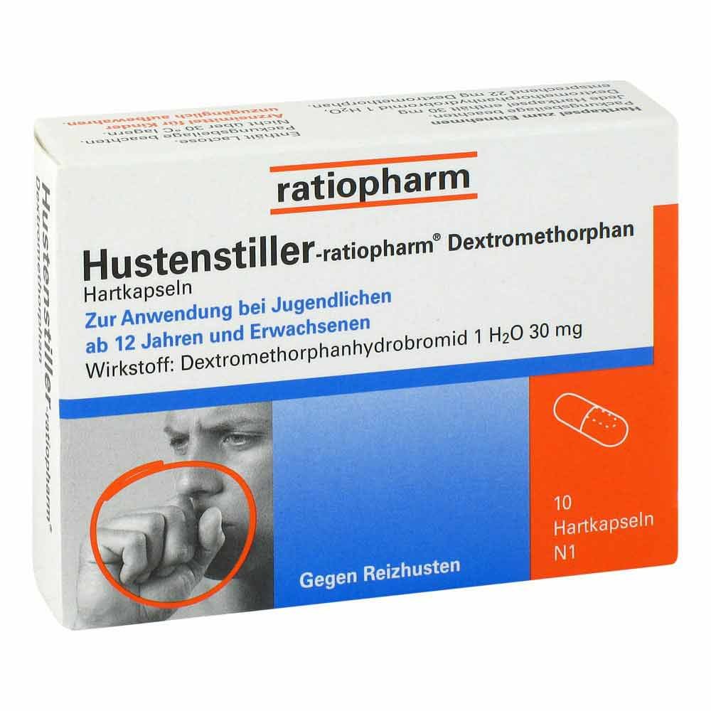 Das Produktfoto zeigt Hustenstiller-Ratiopharm Dextromethorphan Kapseln (10 stk) PZN 09230807