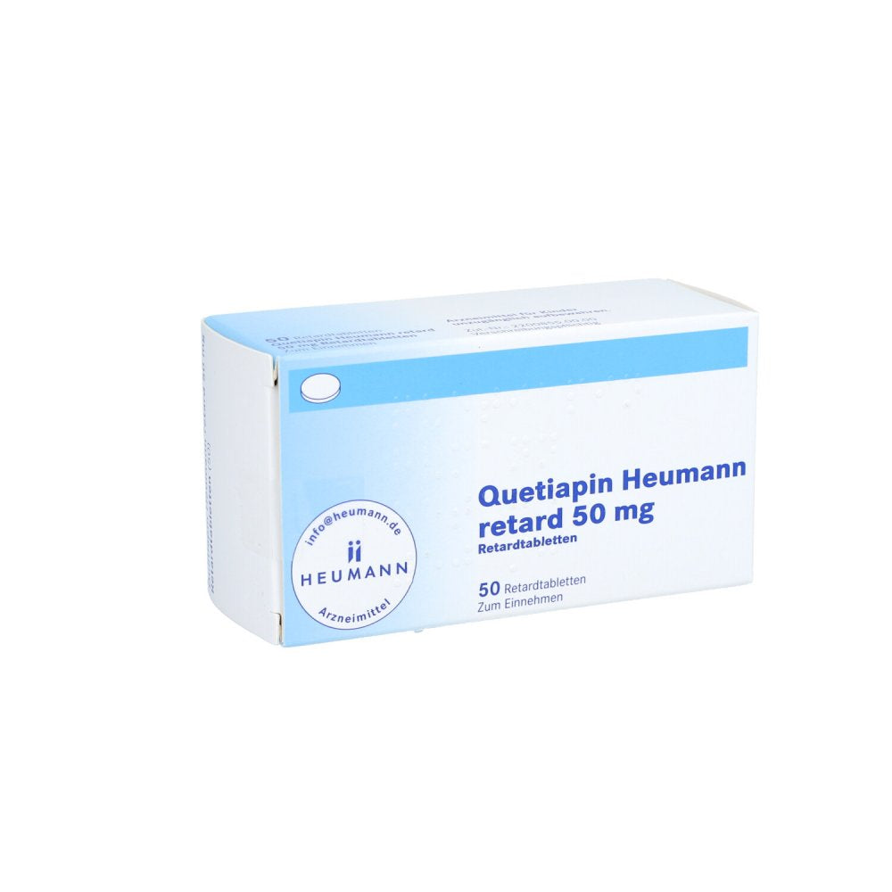 Das Produktfoto zeigt Quetiapin Heumann Retard 50 Mg Retardtabletten (50 stk) PZN 09232858