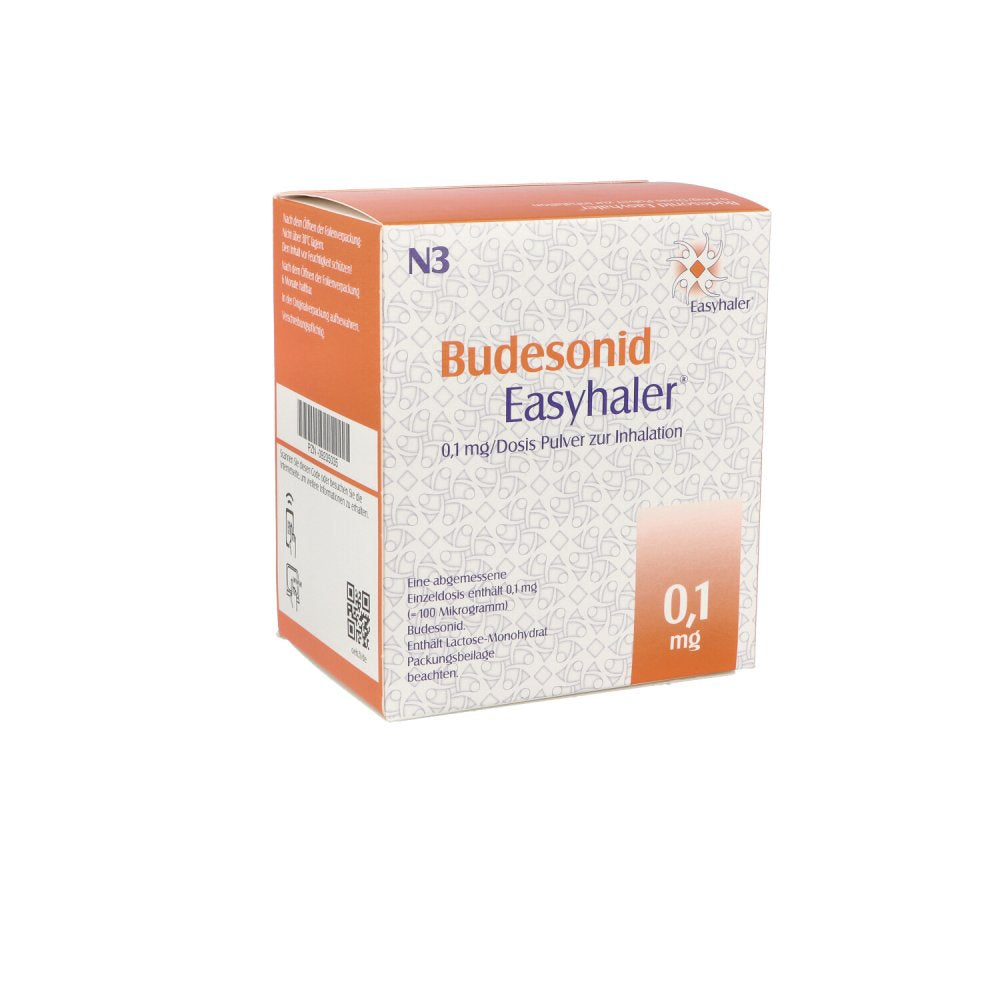 Das Produktfoto zeigt Budesonid Easyhaler 0,1 Mg/Dosis 3x200 Ed P.Z.Inh. (3 stk) PZN 09235035