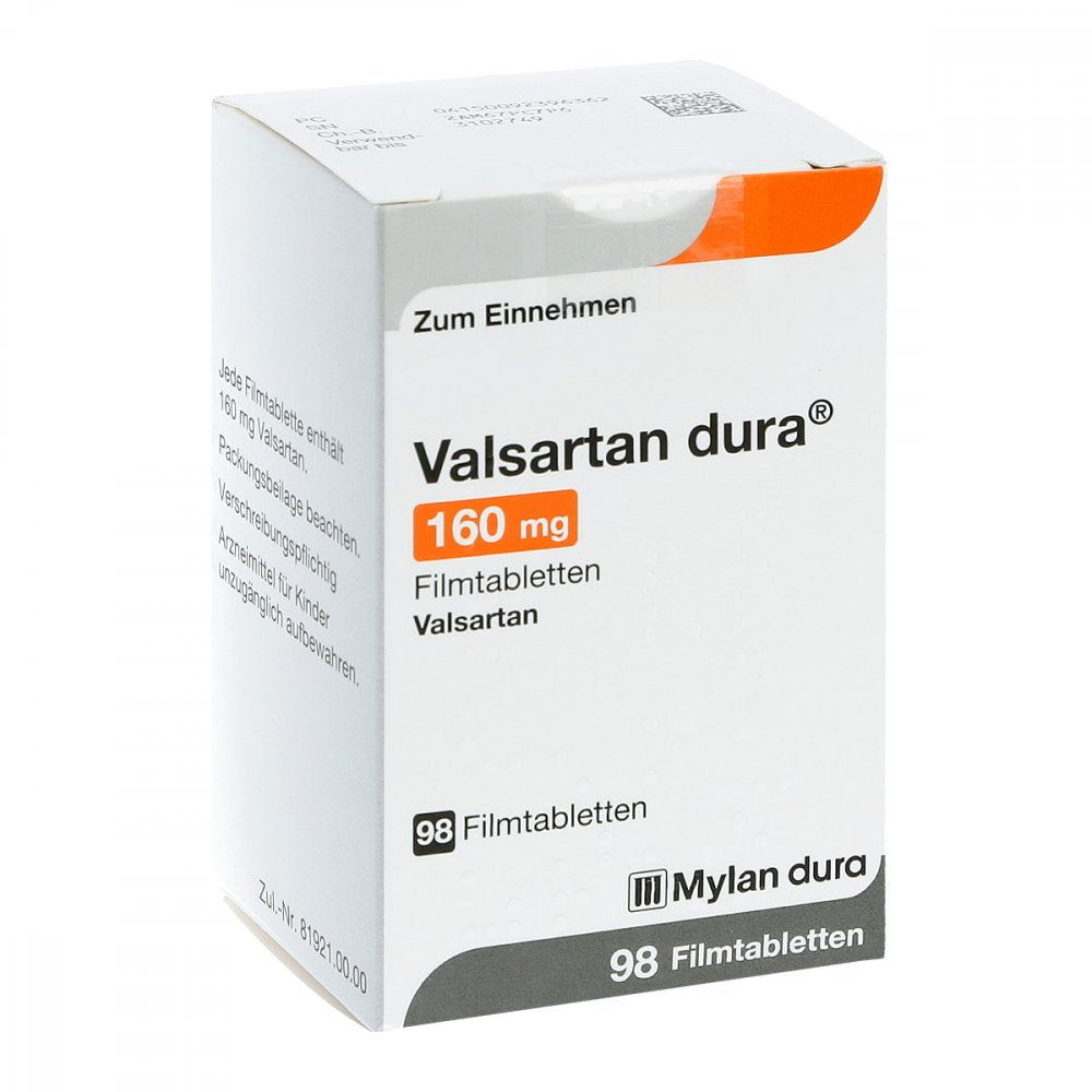 Das Produktfoto zeigt Valsartan Dura 160 Mg Filmtabletten (98 stk) PZN 09239636