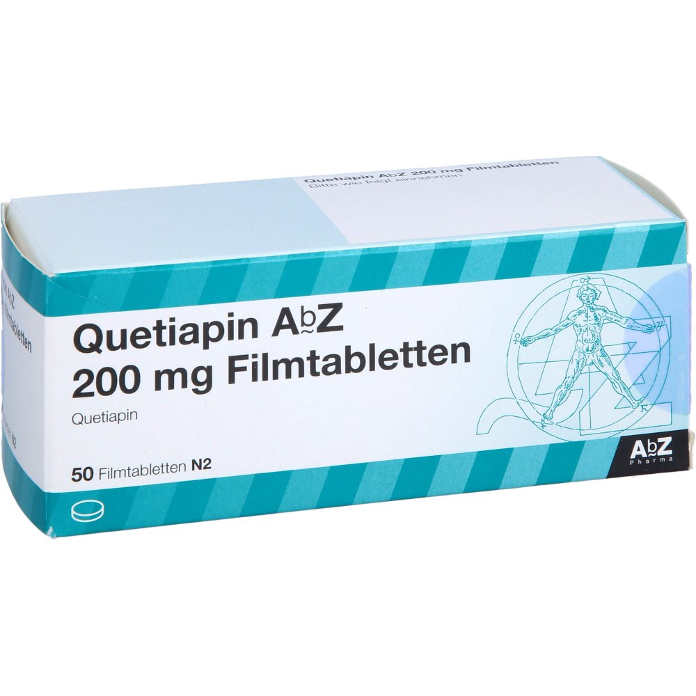 Das Produktfoto zeigt Quetiapin Abz 200 Mg Filmtabletten (50 stk) PZN 09246286