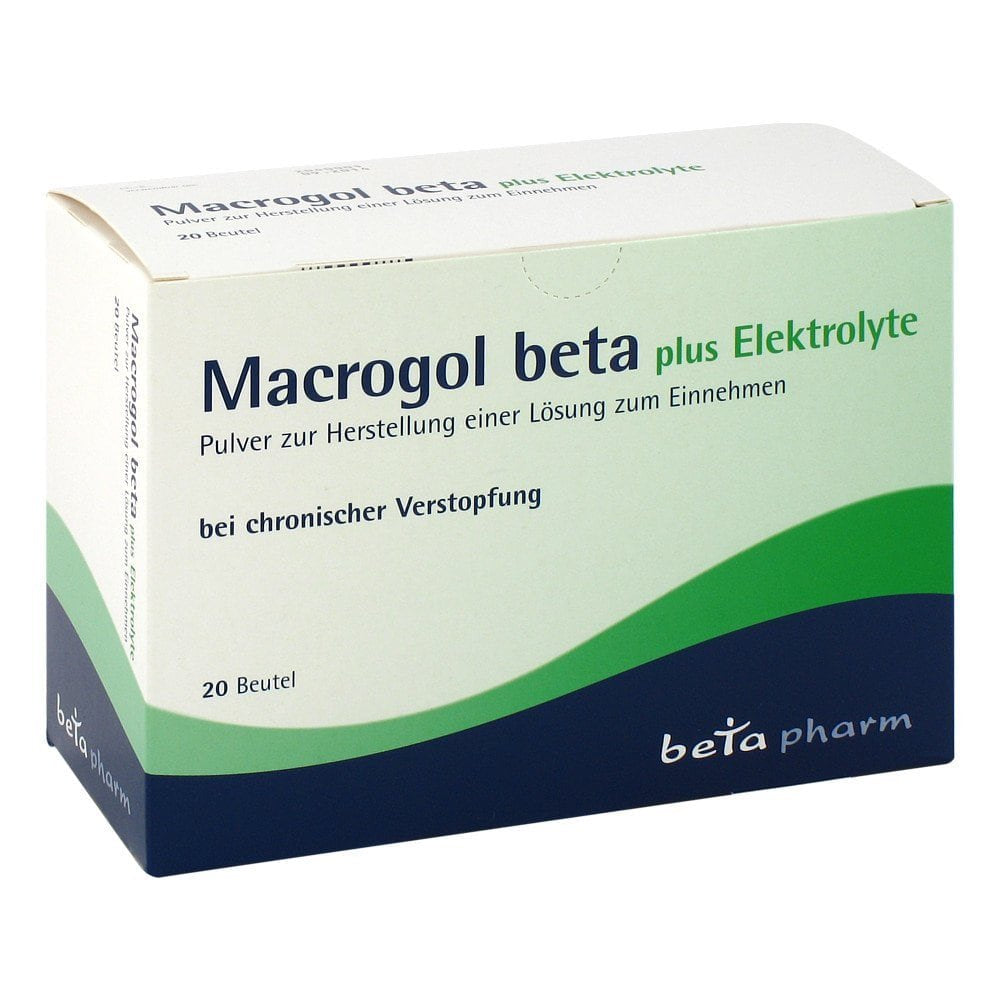 Das Produktfoto zeigt Macrogol Beta Plus Elektrolyte Plv.Z.H.E.L.Z.Einn. (20 stk) PZN 09247038