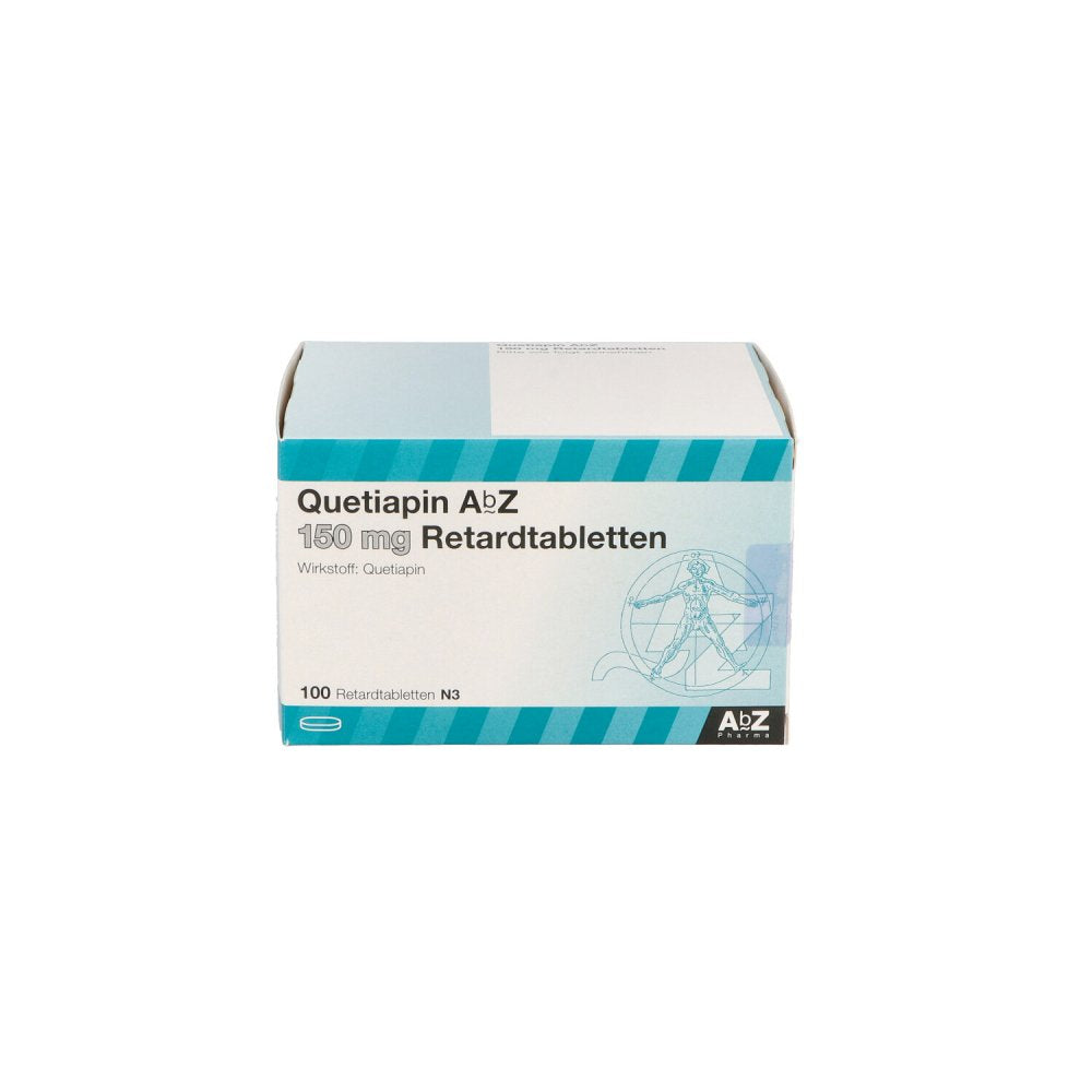 Das Produktfoto zeigt Quetiapin Abz 150 Mg Retardtabletten (100 stk) PZN 09272964
