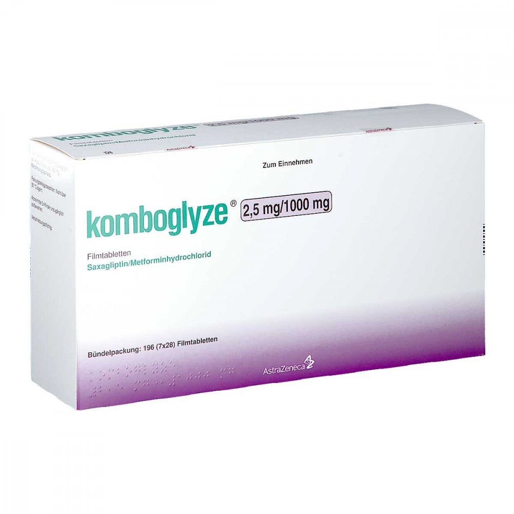 Das Produktfoto zeigt Komboglyze 2,5 Mg/1000 Mg Filmtabletten (196 stk) PZN 09279009