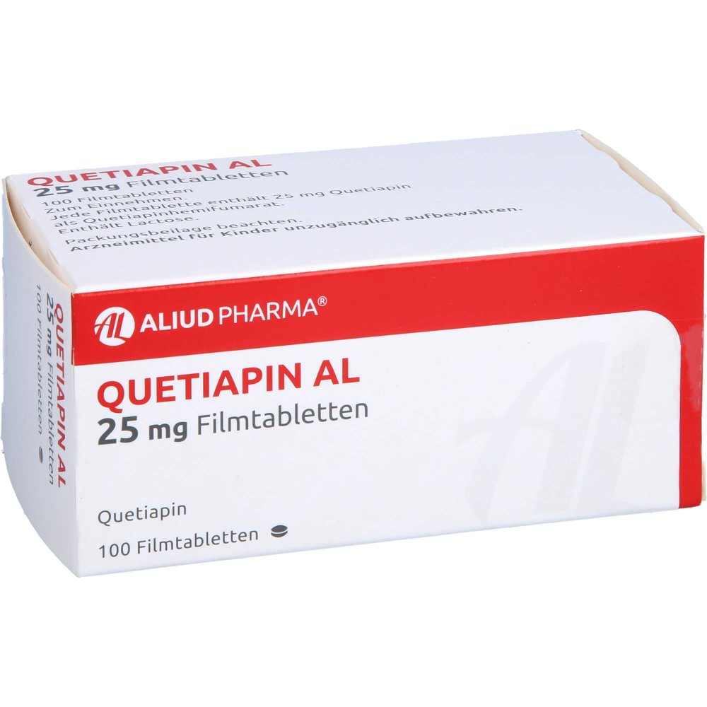 Das Produktfoto zeigt Quetiapin Al 25 Mg Filmtabletten (100 stk) PZN 09283525