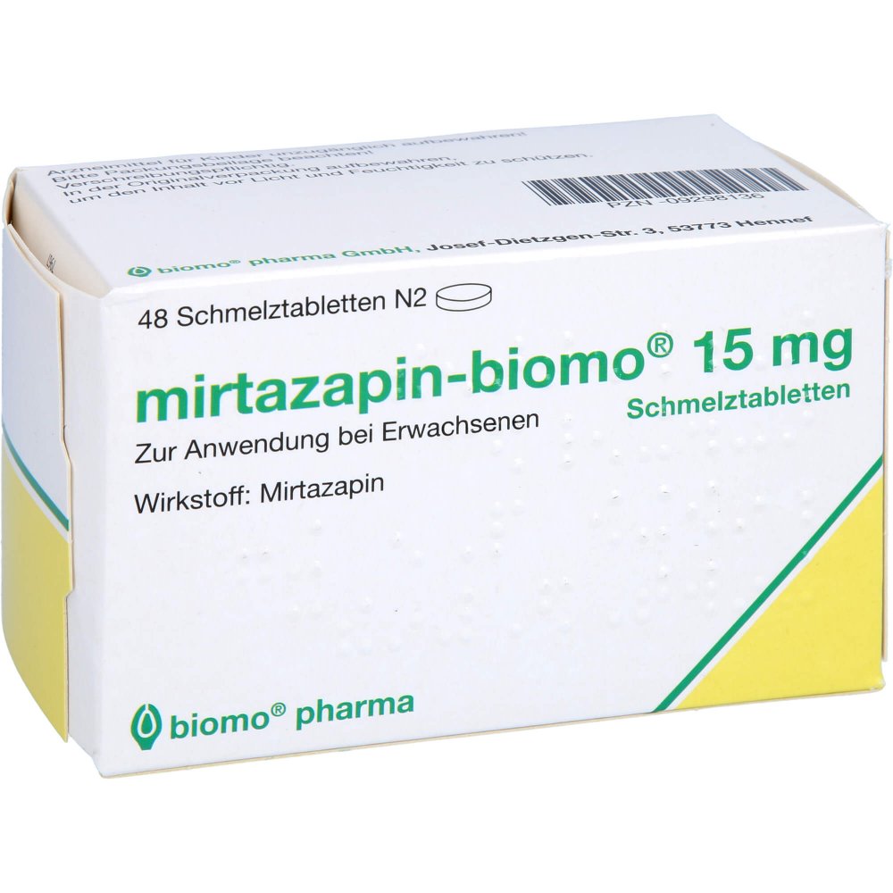 Das Produktfoto zeigt Mirtazapin-Biomo 15 Mg Schmelztabletten (48 stk) PZN 09298136