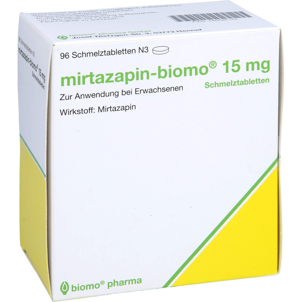Das Produktfoto zeigt Mirtazapin-Biomo 15 Mg Schmelztabletten (96 stk) PZN 09298142