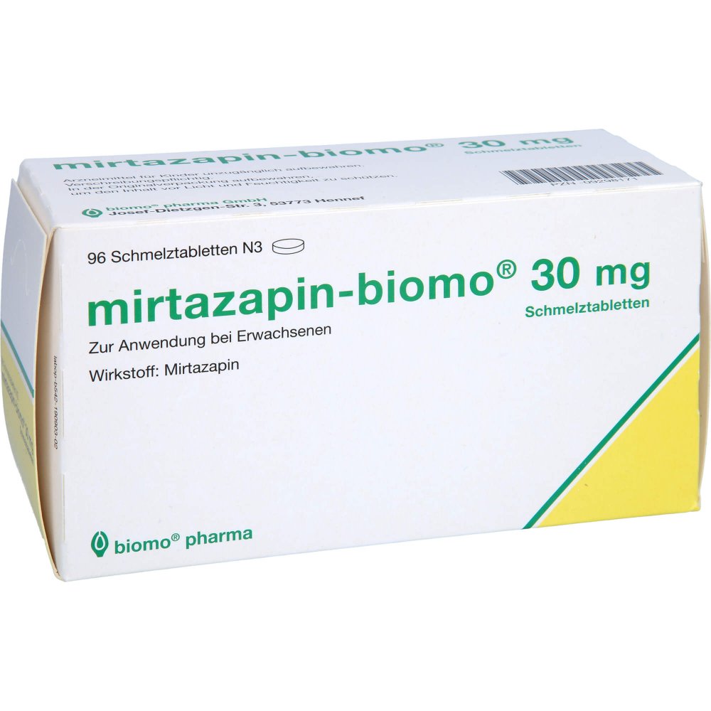 Das Produktfoto zeigt Mirtazapin-Biomo 30 Mg Schmelztabletten (96 stk) PZN 09298171