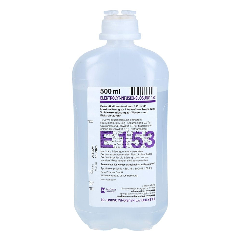 Das Produktfoto zeigt Elektrolyt Inf.-Lsg. 153 Pe-Flasche (10X500 ml) PZN 09320999