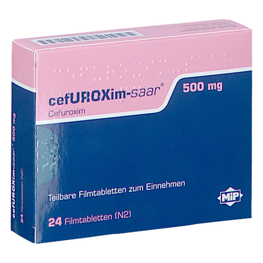 Das Produktfoto zeigt Cefuroxim-Saar 500 Mg Filmtabletten (24 stk) PZN 09321467