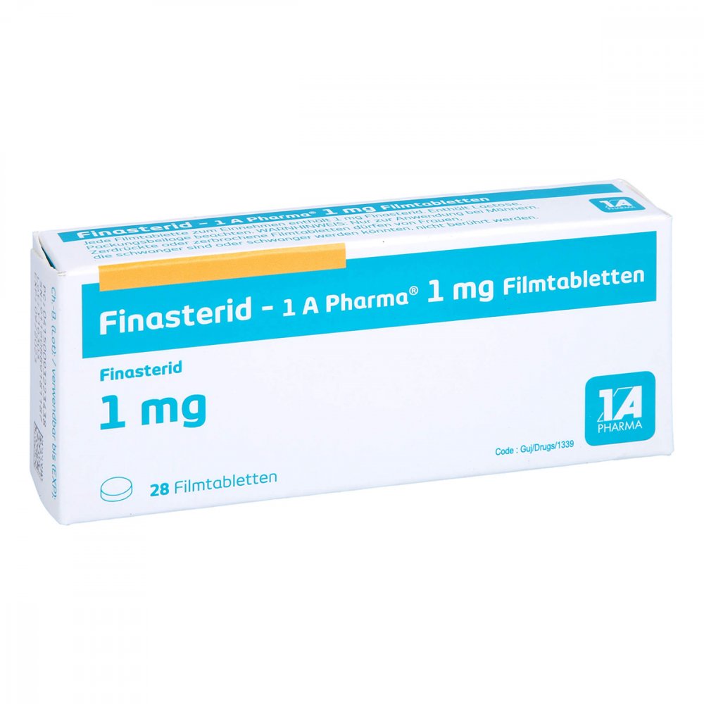 Das Produktfoto zeigt Finasterid-1a Pharma 1 Mg Filmtabletten (28 stk) PZN 09322343